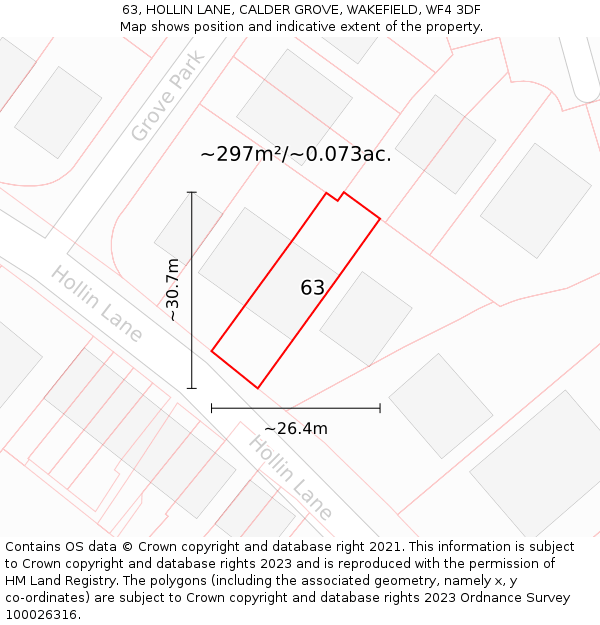 63, HOLLIN LANE, CALDER GROVE, WAKEFIELD, WF4 3DF: Plot and title map