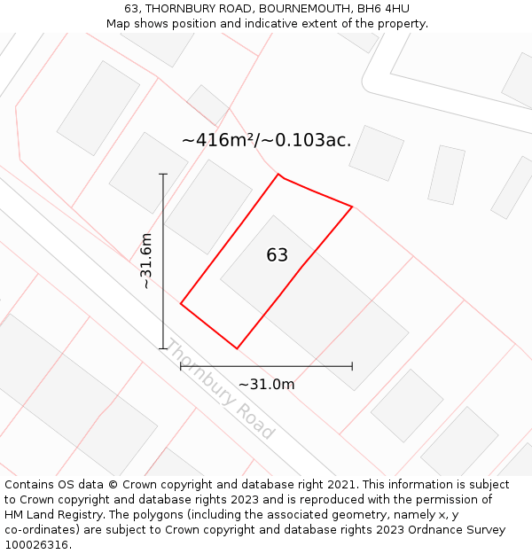 63, THORNBURY ROAD, BOURNEMOUTH, BH6 4HU: Plot and title map