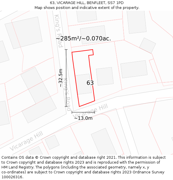 63, VICARAGE HILL, BENFLEET, SS7 1PD: Plot and title map