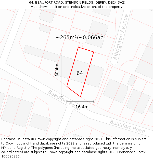 64, BEAUFORT ROAD, STENSON FIELDS, DERBY, DE24 3AZ: Plot and title map