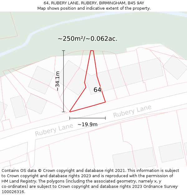 64, RUBERY LANE, RUBERY, BIRMINGHAM, B45 9AY: Plot and title map