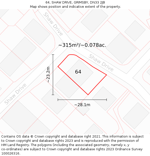 64, SHAW DRIVE, GRIMSBY, DN33 2JB: Plot and title map