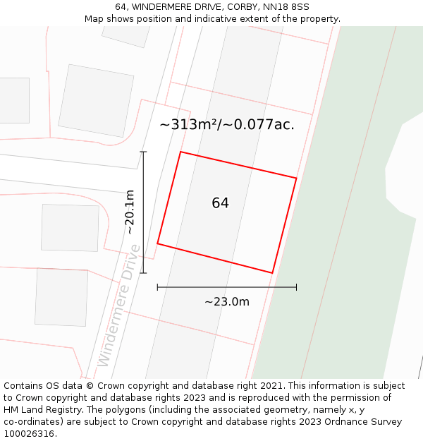 64, WINDERMERE DRIVE, CORBY, NN18 8SS: Plot and title map