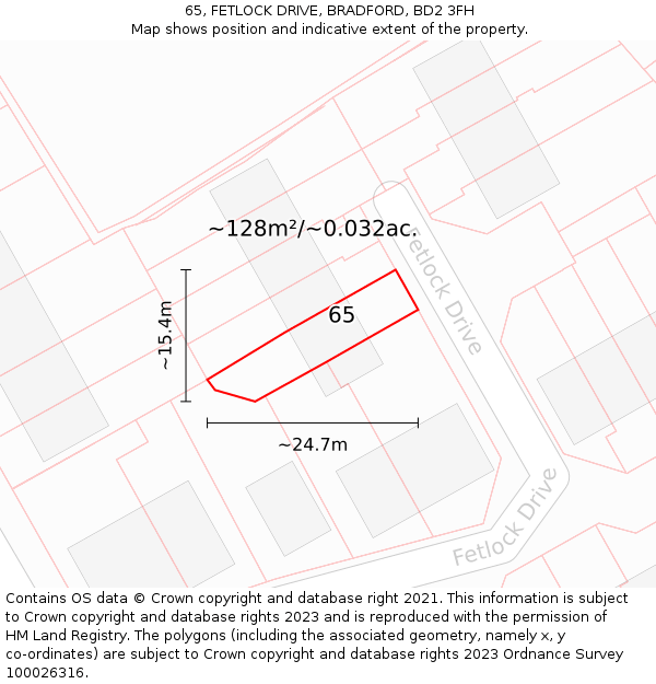 65, FETLOCK DRIVE, BRADFORD, BD2 3FH: Plot and title map