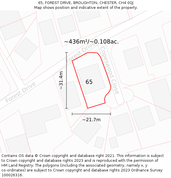 65, FOREST DRIVE, BROUGHTON, CHESTER, CH4 0QJ: Plot and title map