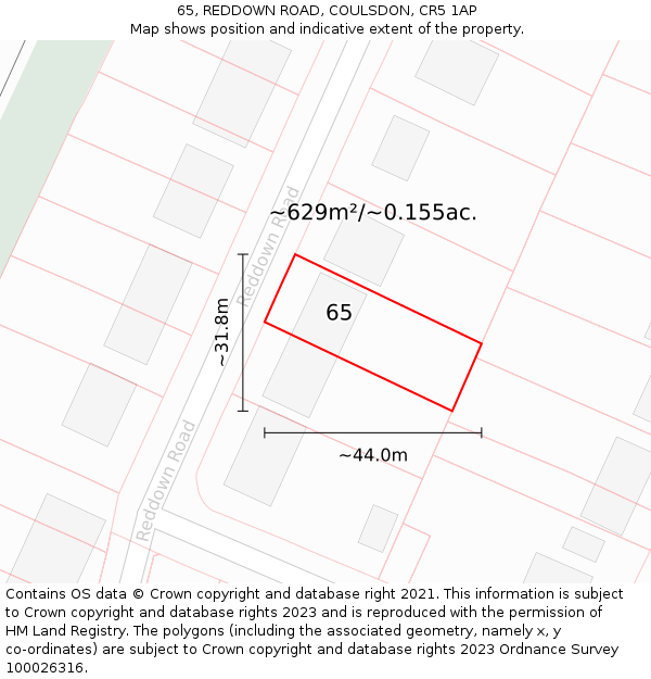 65, REDDOWN ROAD, COULSDON, CR5 1AP: Plot and title map