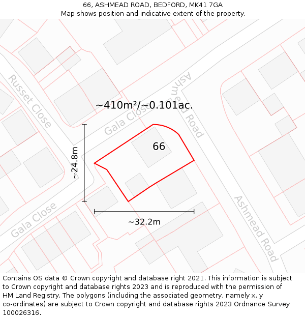 66, ASHMEAD ROAD, BEDFORD, MK41 7GA: Plot and title map