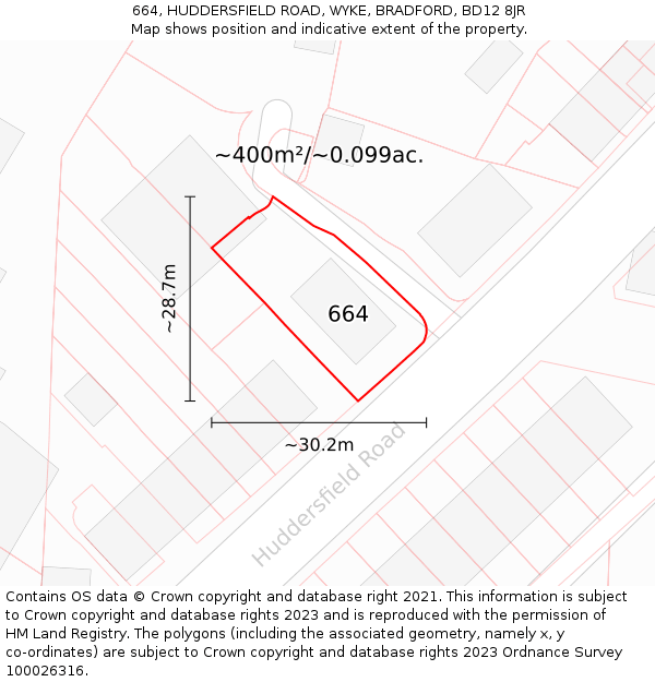664, HUDDERSFIELD ROAD, WYKE, BRADFORD, BD12 8JR: Plot and title map