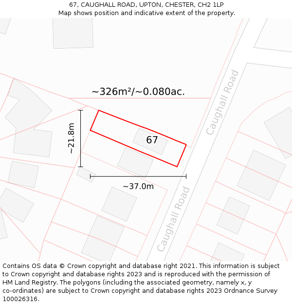 67, CAUGHALL ROAD, UPTON, CHESTER, CH2 1LP: Plot and title map