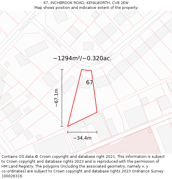 67, INCHBROOK ROAD, KENILWORTH, CV8 2EW: Plot and title map
