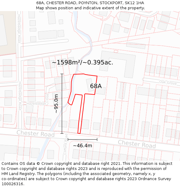 68A, CHESTER ROAD, POYNTON, STOCKPORT, SK12 1HA: Plot and title map