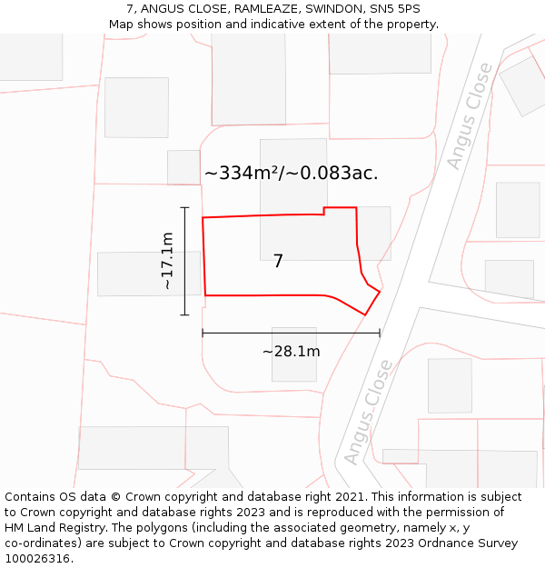 7, ANGUS CLOSE, RAMLEAZE, SWINDON, SN5 5PS: Plot and title map