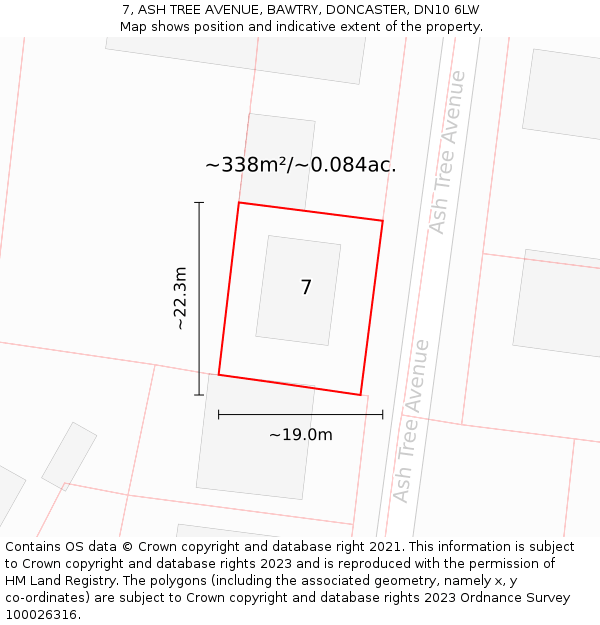 7, ASH TREE AVENUE, BAWTRY, DONCASTER, DN10 6LW: Plot and title map