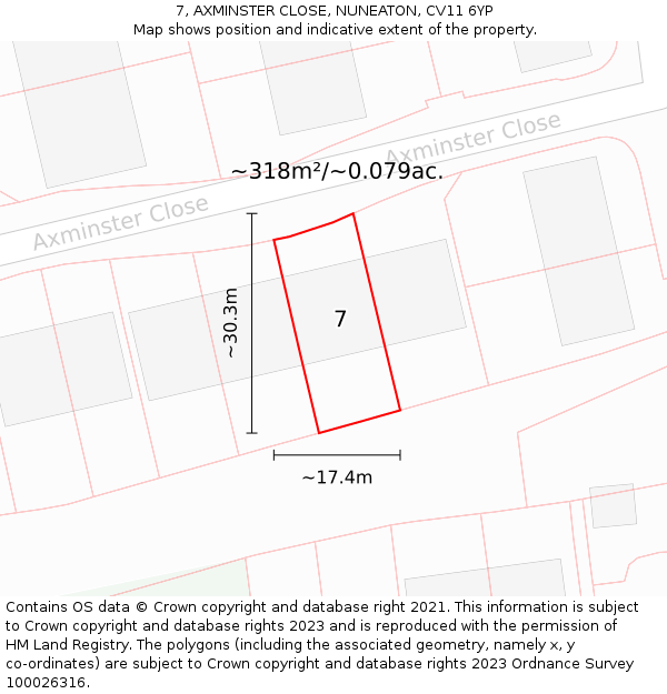 7, AXMINSTER CLOSE, NUNEATON, CV11 6YP: Plot and title map
