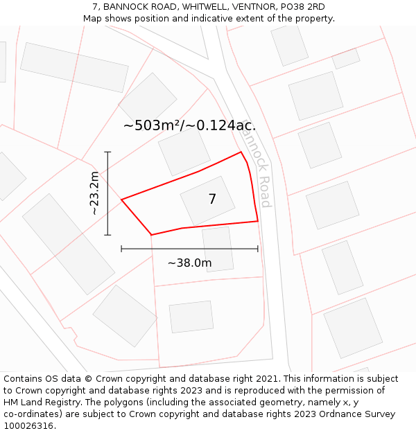7, BANNOCK ROAD, WHITWELL, VENTNOR, PO38 2RD: Plot and title map