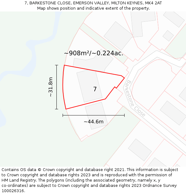 7, BARKESTONE CLOSE, EMERSON VALLEY, MILTON KEYNES, MK4 2AT: Plot and title map