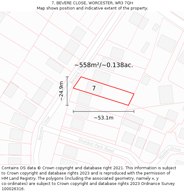 7, BEVERE CLOSE, WORCESTER, WR3 7QH: Plot and title map