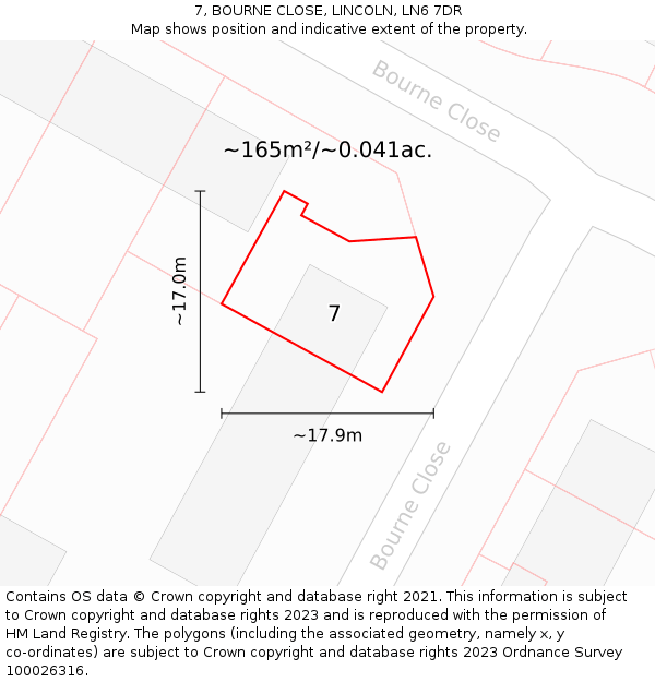 7, BOURNE CLOSE, LINCOLN, LN6 7DR: Plot and title map