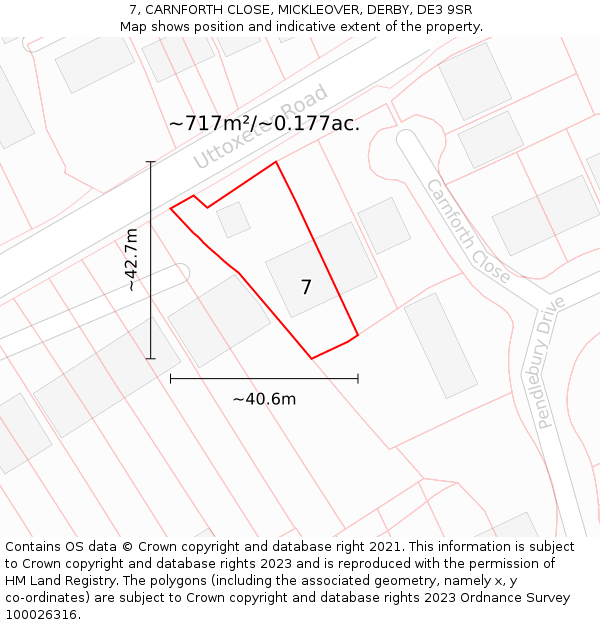 7, CARNFORTH CLOSE, MICKLEOVER, DERBY, DE3 9SR: Plot and title map
