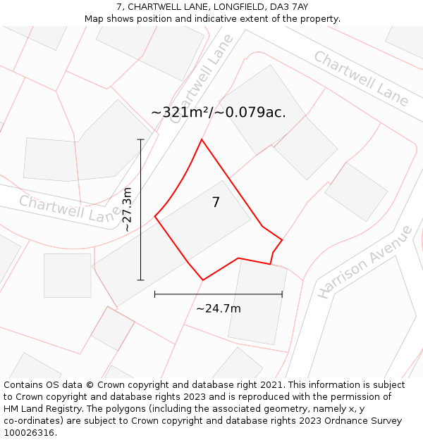 7, CHARTWELL LANE, LONGFIELD, DA3 7AY: Plot and title map