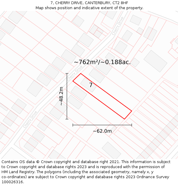 7, CHERRY DRIVE, CANTERBURY, CT2 8HF: Plot and title map