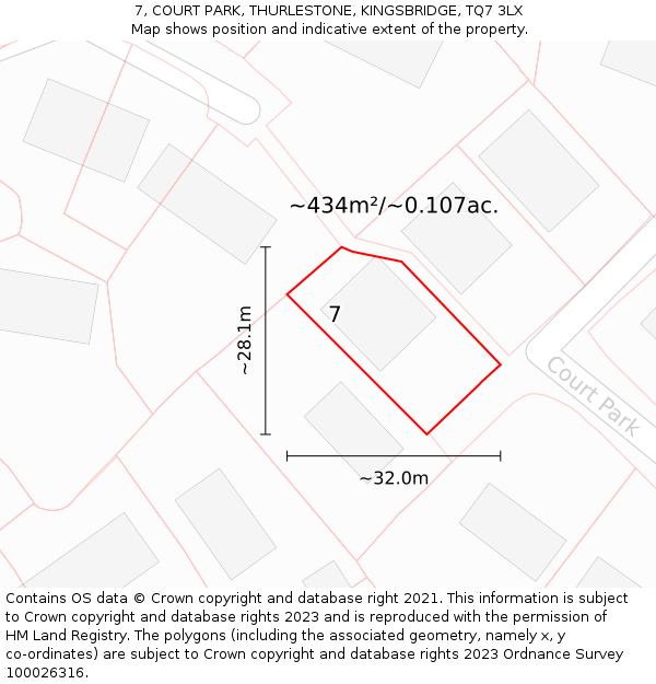 7, COURT PARK, THURLESTONE, KINGSBRIDGE, TQ7 3LX: Plot and title map