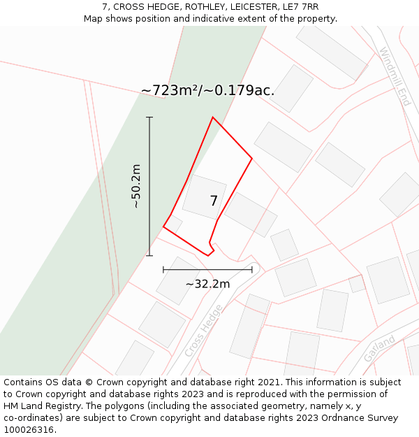 7, CROSS HEDGE, ROTHLEY, LEICESTER, LE7 7RR: Plot and title map