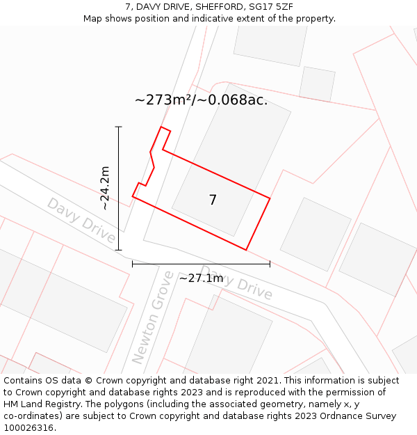 7, DAVY DRIVE, SHEFFORD, SG17 5ZF: Plot and title map