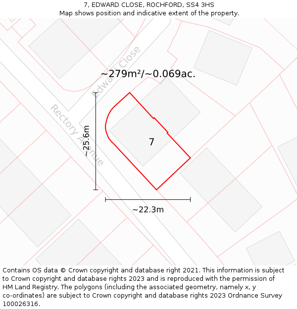 7, EDWARD CLOSE, ROCHFORD, SS4 3HS: Plot and title map
