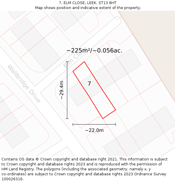 7, ELM CLOSE, LEEK, ST13 8HT: Plot and title map