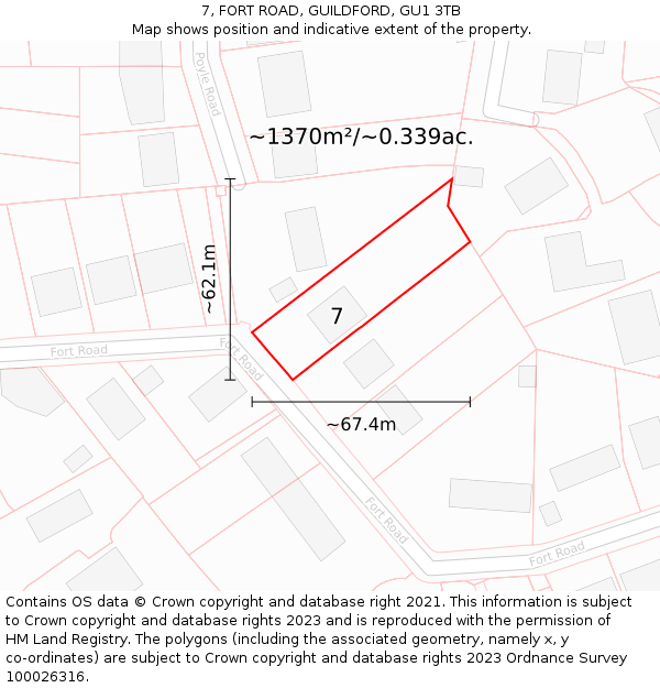 7, FORT ROAD, GUILDFORD, GU1 3TB: Plot and title map