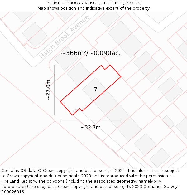7, HATCH BROOK AVENUE, CLITHEROE, BB7 2SJ: Plot and title map