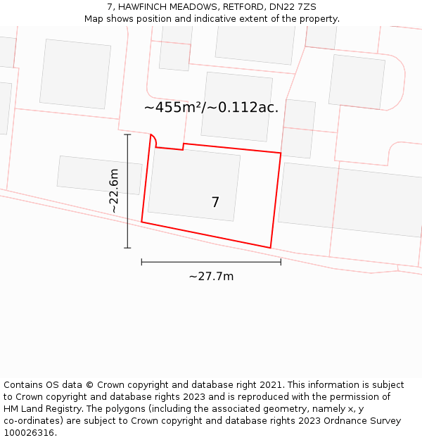7, HAWFINCH MEADOWS, RETFORD, DN22 7ZS: Plot and title map