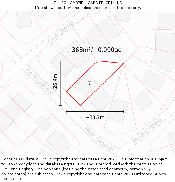 7, HEOL GABRIEL, CARDIFF, CF14 1JS: Plot and title map