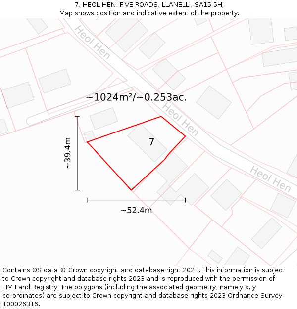 7, HEOL HEN, FIVE ROADS, LLANELLI, SA15 5HJ: Plot and title map