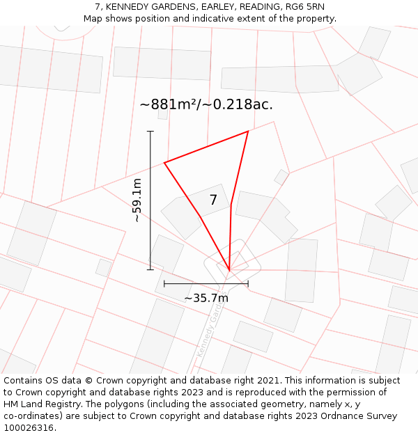 7, KENNEDY GARDENS, EARLEY, READING, RG6 5RN: Plot and title map