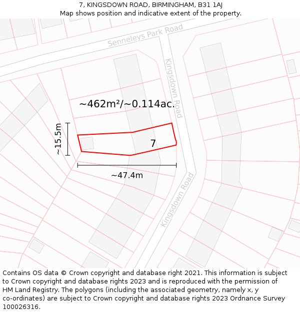 7, KINGSDOWN ROAD, BIRMINGHAM, B31 1AJ: Plot and title map