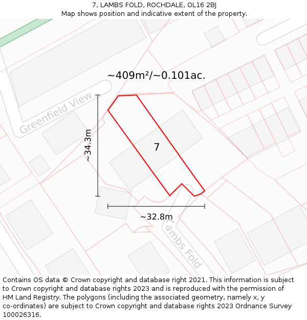 7, LAMBS FOLD, ROCHDALE, OL16 2BJ: Plot and title map