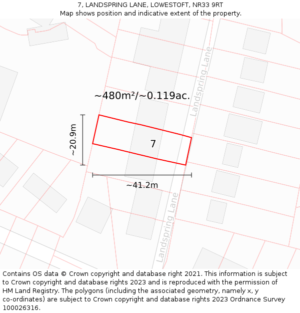 7, LANDSPRING LANE, LOWESTOFT, NR33 9RT: Plot and title map