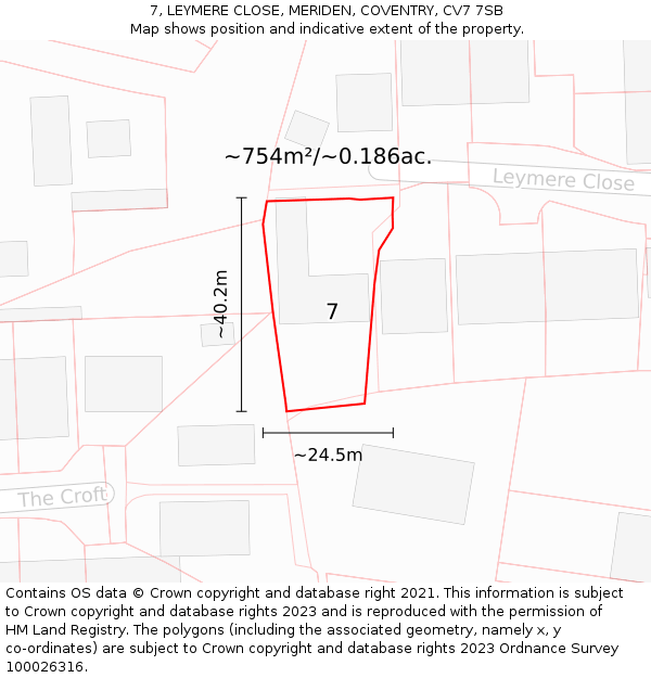 7, LEYMERE CLOSE, MERIDEN, COVENTRY, CV7 7SB: Plot and title map