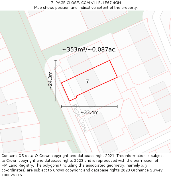 7, PAGE CLOSE, COALVILLE, LE67 4GH: Plot and title map
