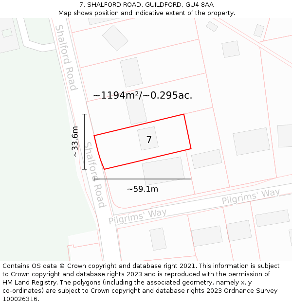 7, SHALFORD ROAD, GUILDFORD, GU4 8AA: Plot and title map