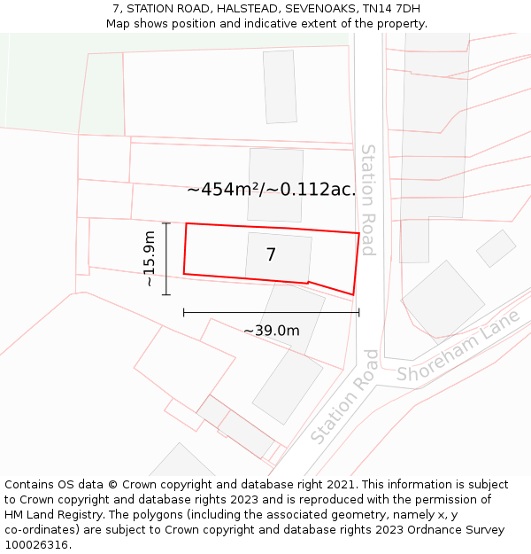 7, STATION ROAD, HALSTEAD, SEVENOAKS, TN14 7DH: Plot and title map