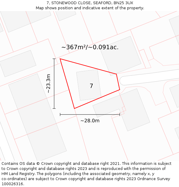 7, STONEWOOD CLOSE, SEAFORD, BN25 3UX: Plot and title map