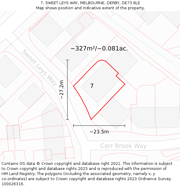 7, SWEET LEYS WAY, MELBOURNE, DERBY, DE73 8LE: Plot and title map