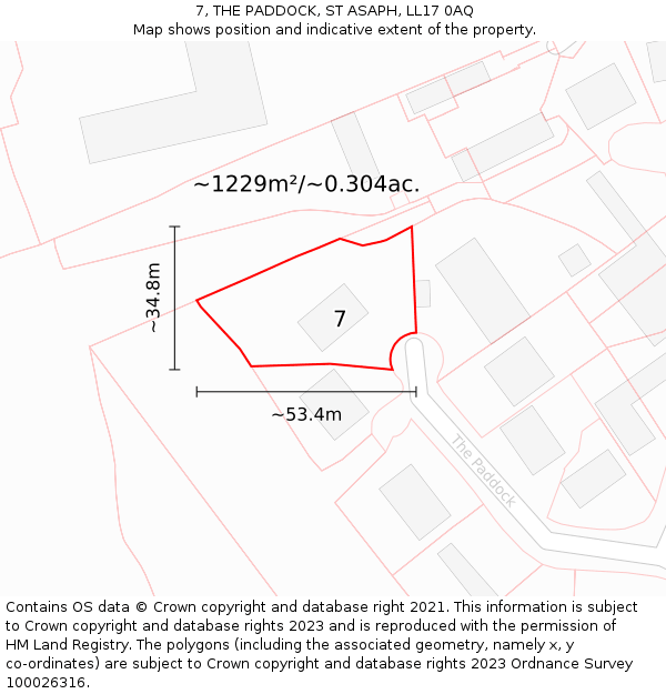 7, THE PADDOCK, ST ASAPH, LL17 0AQ: Plot and title map