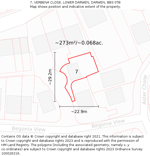 7, VERBENA CLOSE, LOWER DARWEN, DARWEN, BB3 0TB: Plot and title map
