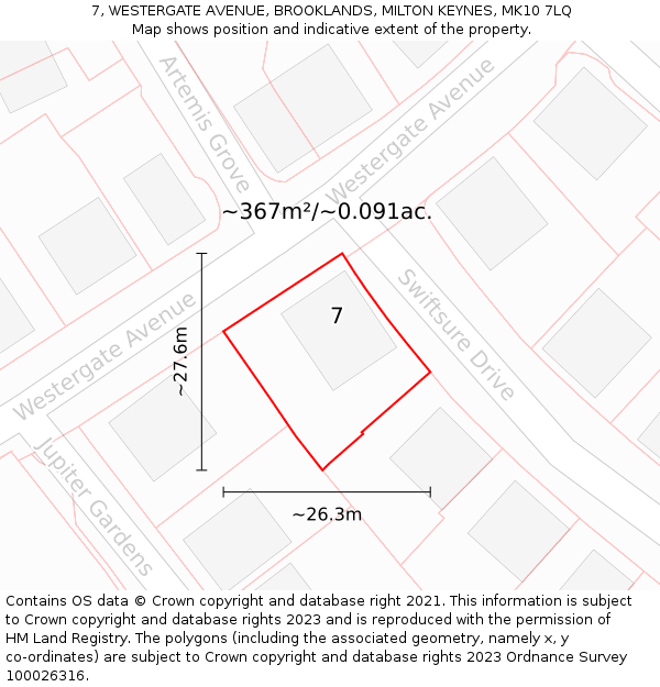 7, WESTERGATE AVENUE, BROOKLANDS, MILTON KEYNES, MK10 7LQ: Plot and title map