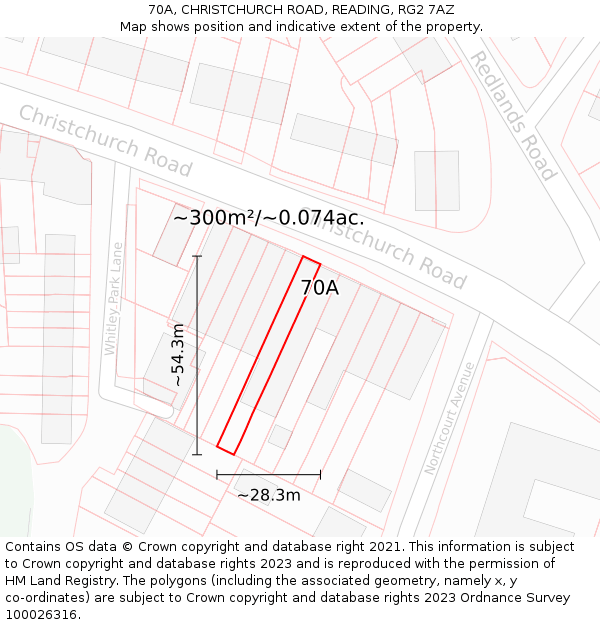 70A, CHRISTCHURCH ROAD, READING, RG2 7AZ: Plot and title map