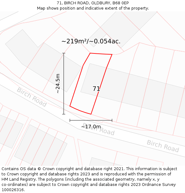 71, BIRCH ROAD, OLDBURY, B68 0EP: Plot and title map